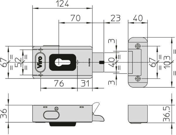 Elektroschloss 12 V Universal Treibriegelschloss horizontal 2