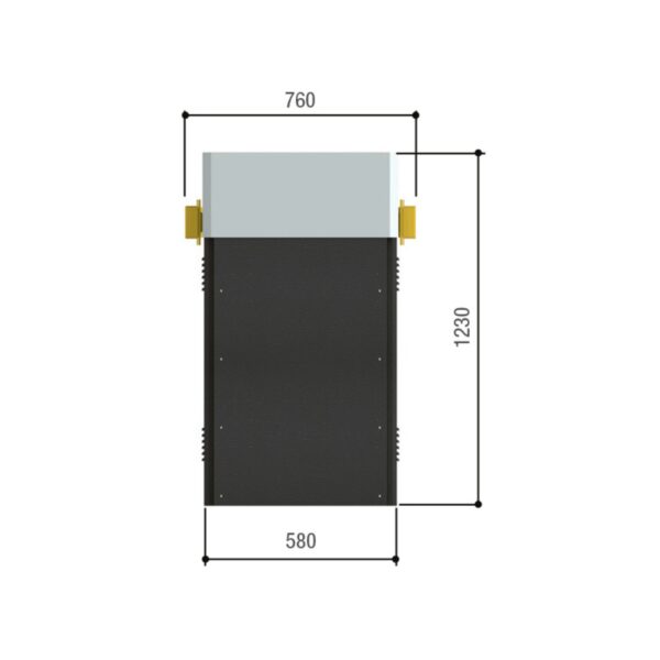 Frontansicht des Schrankenantriebs Motorline GARD 12 mit Gehäusemaßen 1230 x 580 x 760 mm