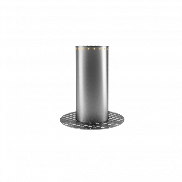 Motorline MPIE10 Edelstahlpoller mit eingeschalteter LED-Beleuchtung, Frontansicht auf neutralem Hintergrund.